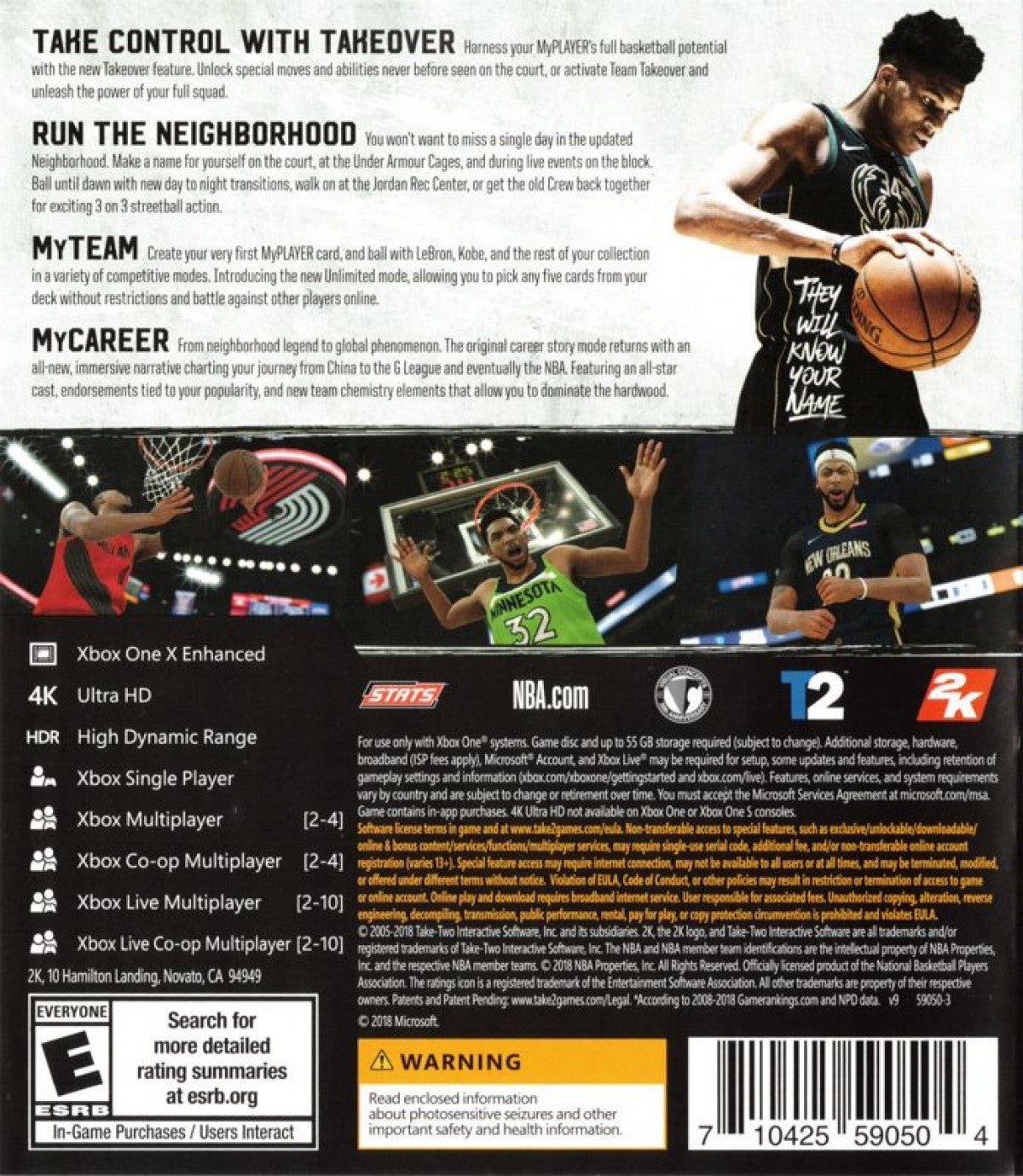 NBA 2K19 back of case for Xbox One (XONE) sports basketball video game