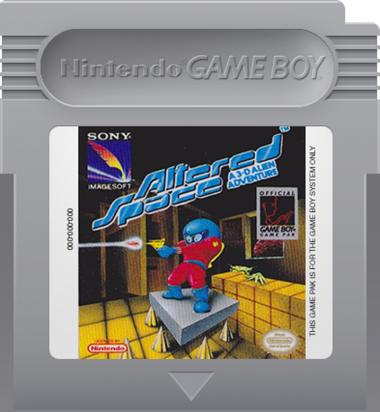 Altered Space Nintendo Game Boy GB for sci fi action platformer retro video game fans featuring alien worlds futuristic environments side scrolling gameplay challenging platforming arcade style action exploration intense combat collectible gaming appeal cartridge