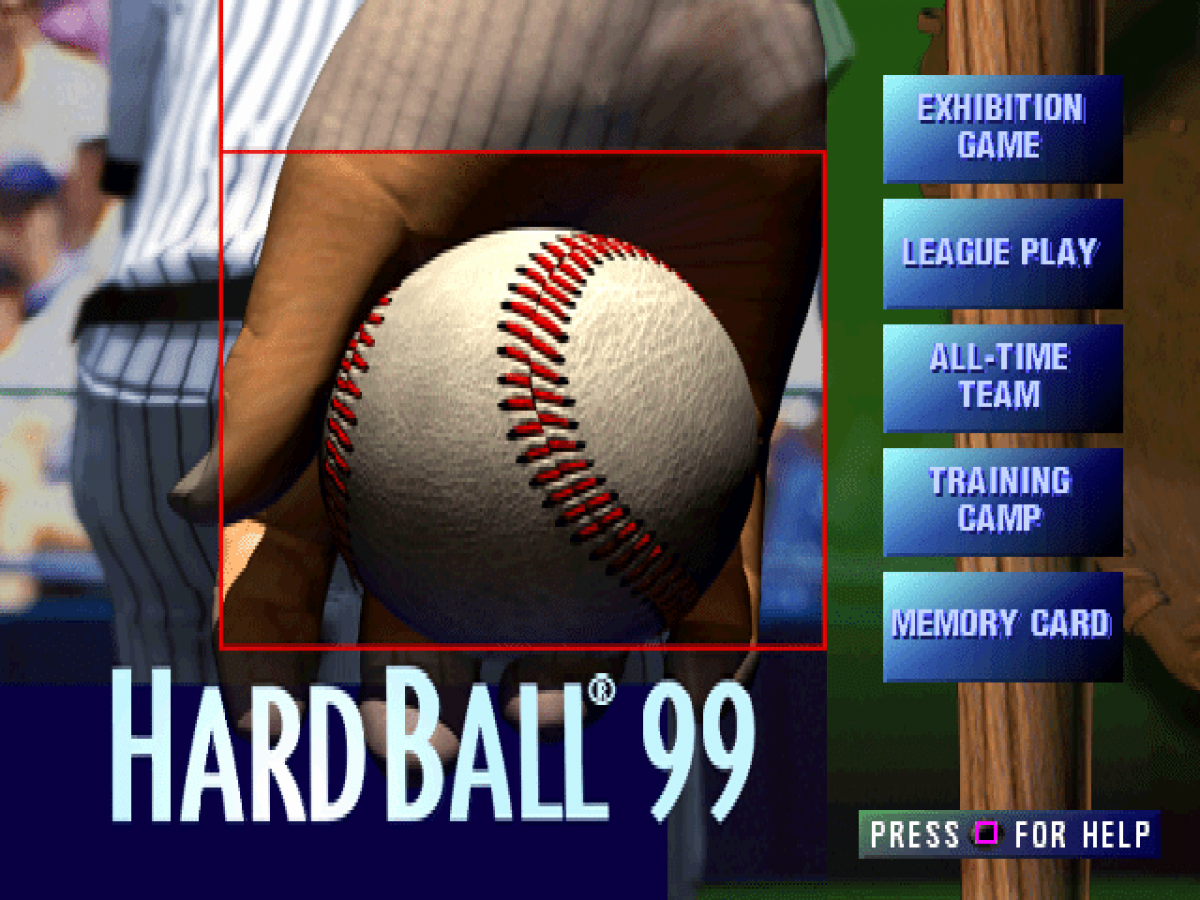 HardBall '99 title card for PlayStation 1 (PS1) retro baseball video game