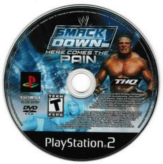 WWE SmackDown Here Comes The Pain disc cover art for Playstation 2 (PS2) wrestling video game.