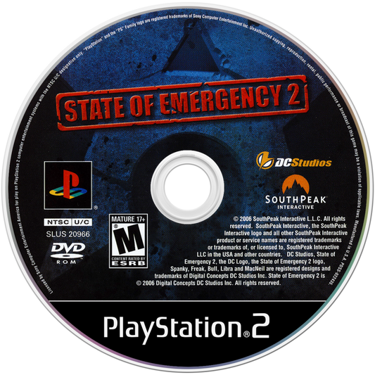 State of Emergency 2 PlayStation 2 PS2 for retro video game enthusiasts featuring action shooter gameplay third person combat urban crime missions intense firefights story driven objectives explosive action environments and collectible gaming appeal disc