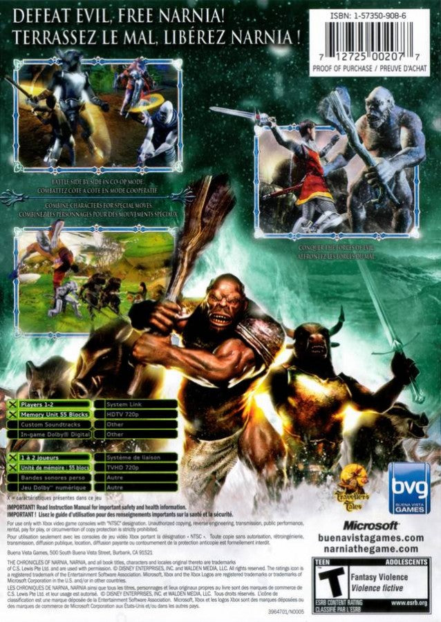 Chronicles of Narnia: Lion Witch and the Wardrobe back cover art for Xbox (XBOX) video game