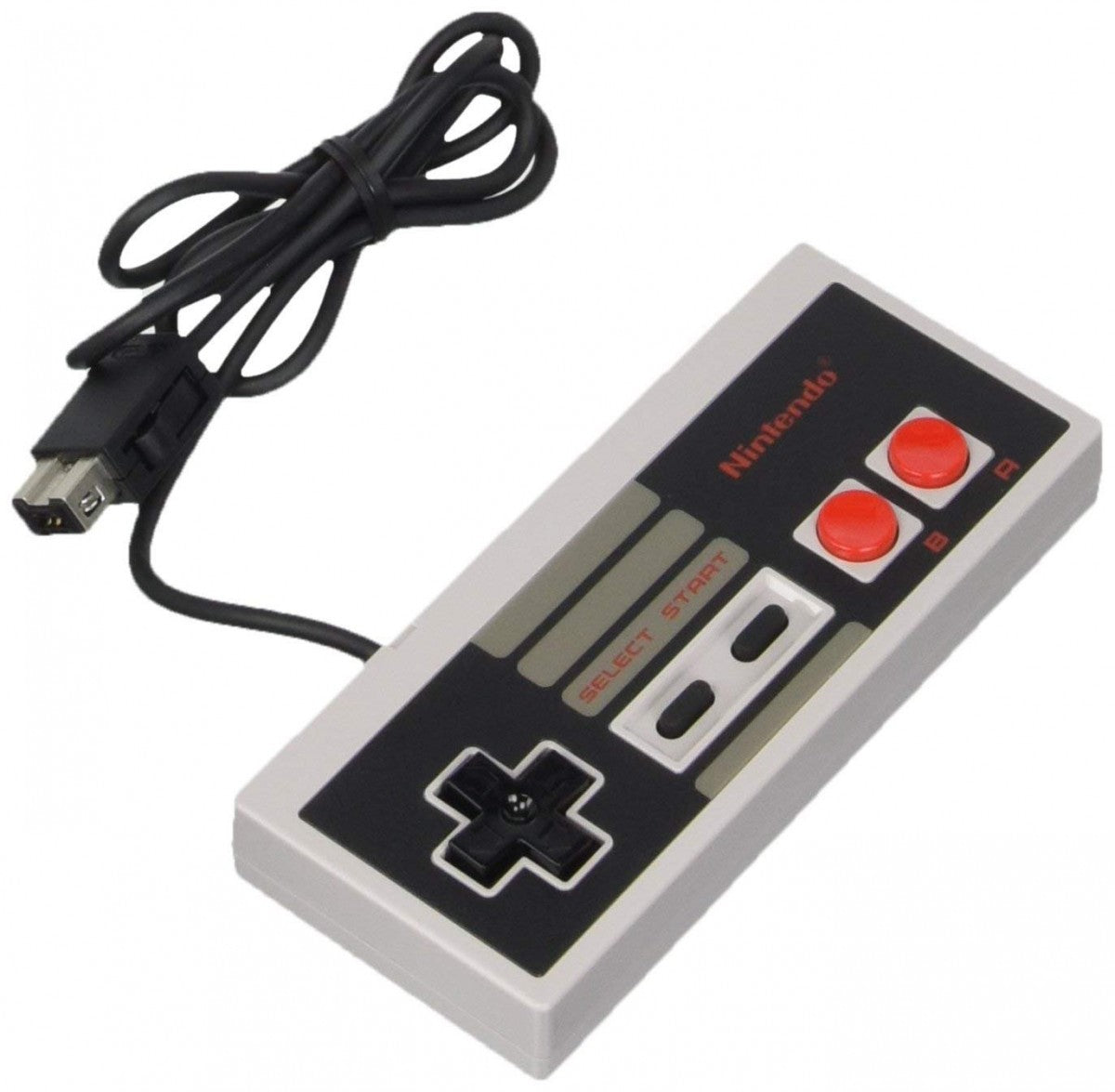 Top view of the Nintendo Entertainment System (NES) controller, showing D-pad, A and B buttons, Start and Select buttons, and classic rectangular design