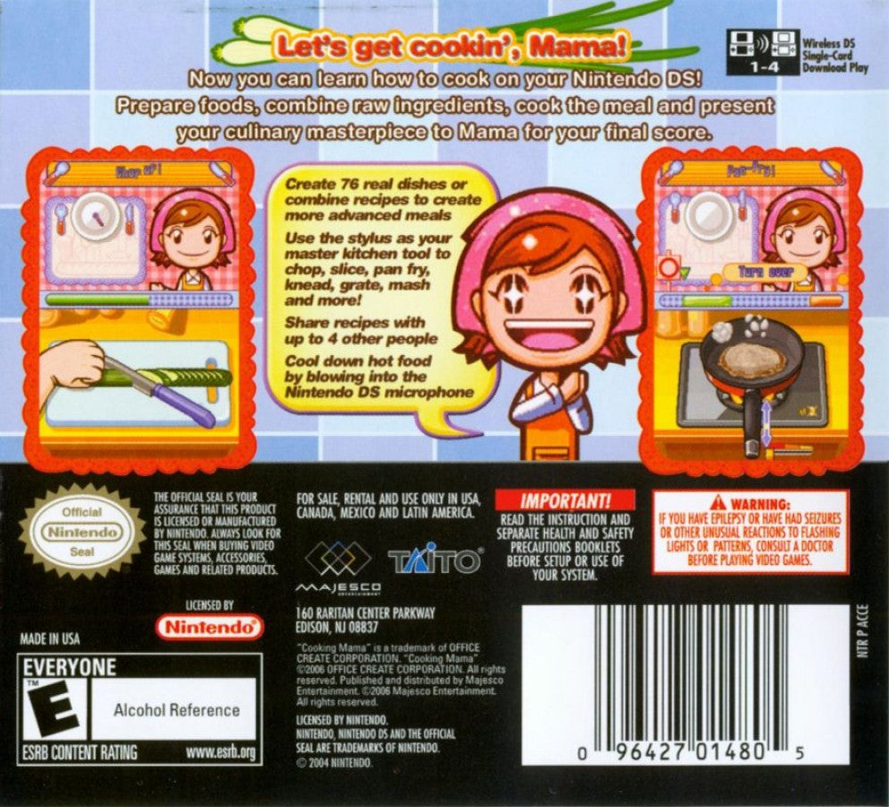 Cooking Mama back of case for Nintendo DS (DS) cooking simulation mini-game video game