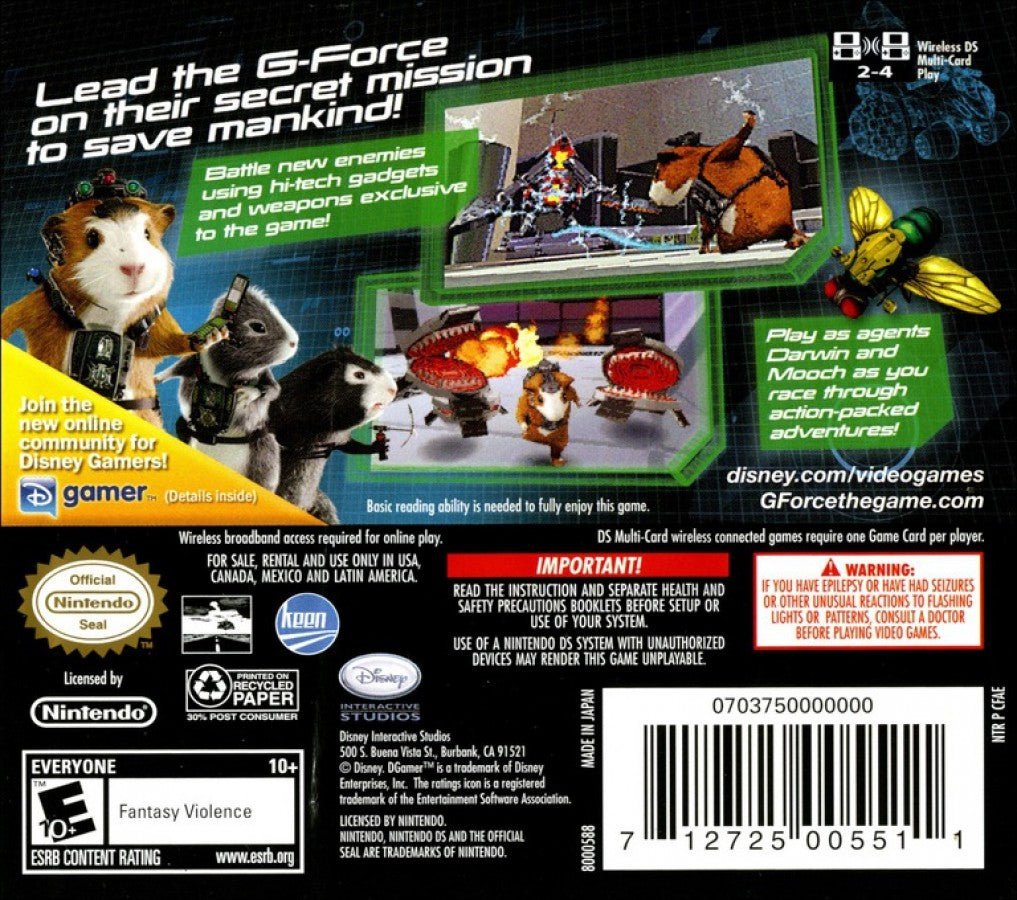 Disney G-Force back of case for Nintendo DS (DS) action adventure video game