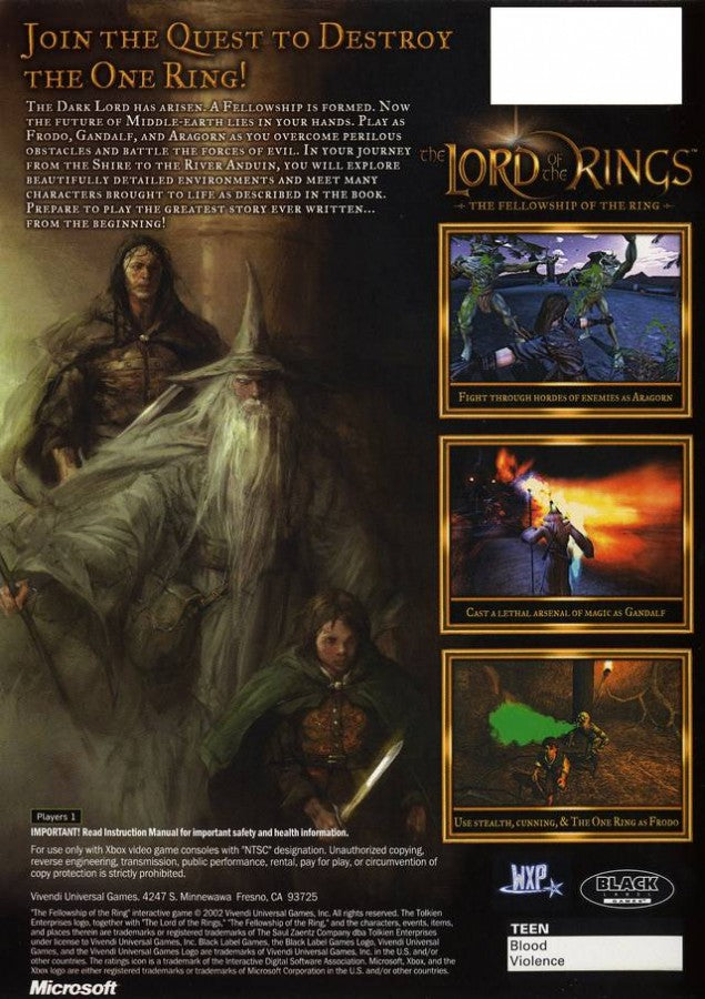 The Lord of the Rings: The Fellowship of the Ring – Xbox (XBOX) back cover art for video game for XBOX