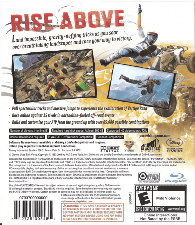 Pure back cover art for PlayStation 3 PS3 video game