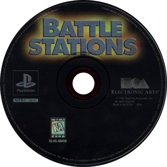 Battle Stations disc cover art for PlayStation 1 (PS1) ship battle video game.