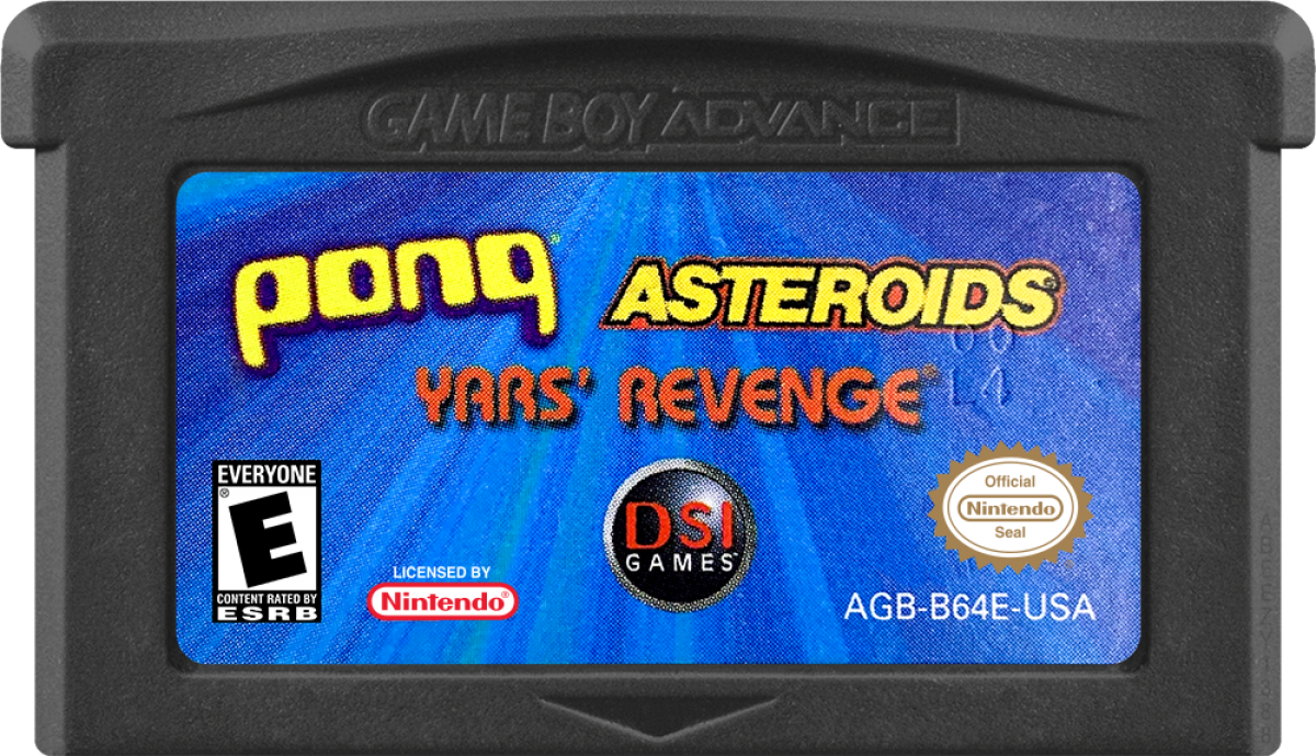 Pong / Asteroids / Yar's Revenge cover art for Game Boy Advance (GBA) video game cartridge art