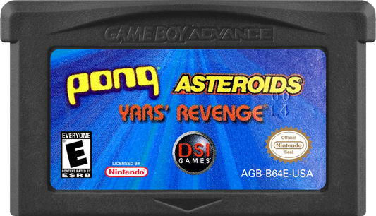 Pong / Asteroids / Yar's Revenge cover art for Game Boy Advance (GBA) video game cartridge art