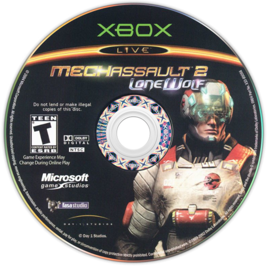 MechAssault 2 Lone Wolf Xbox game featuring intense mech combat, strategic vehicle battles, and futuristic action gameplay disc