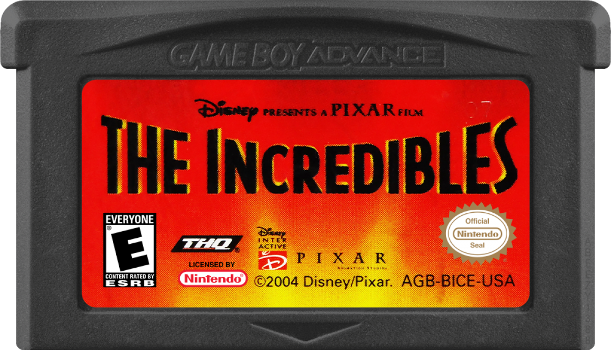 Disney Pixar The Incredibles cartridge art for Game Boy Advance (GBA) video game