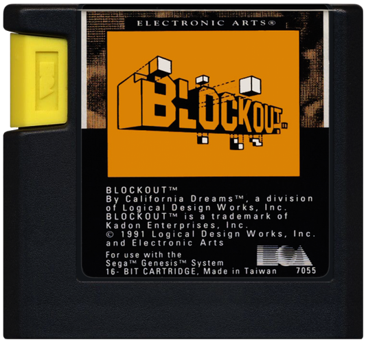 Blockout Sega Genesis Blockout 3D puzzle game falling blocks arcade style spatial puzzle gameplay retro 90s puzzle title classic Genesis game cartridge