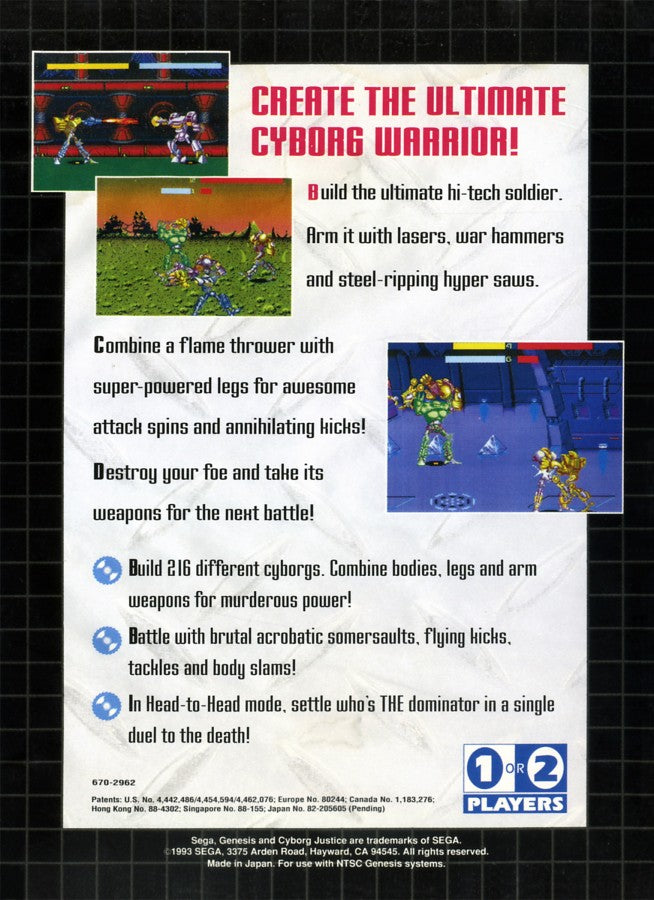 Cyborg Justice back cover art for Sega Genesis (GEN) video game