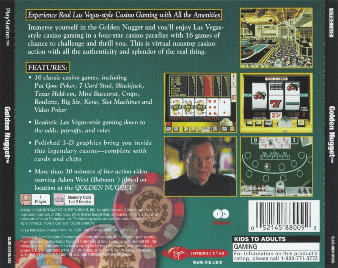 Golden Nugget back of case for PlayStation 1 PS1 retro video game
