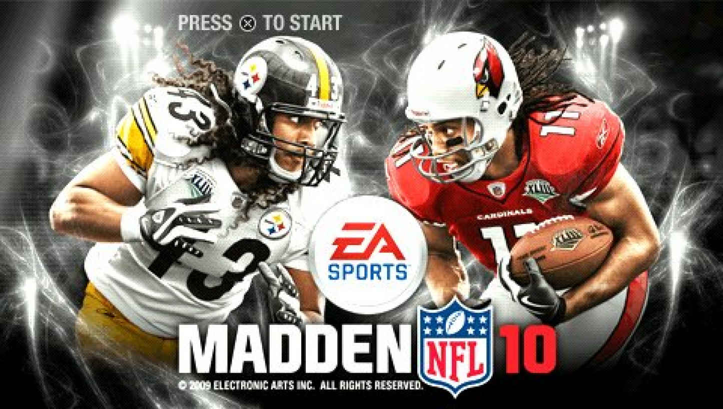 Madden NFL 10 title page for PlayStation Portable (PSP) football sports video game