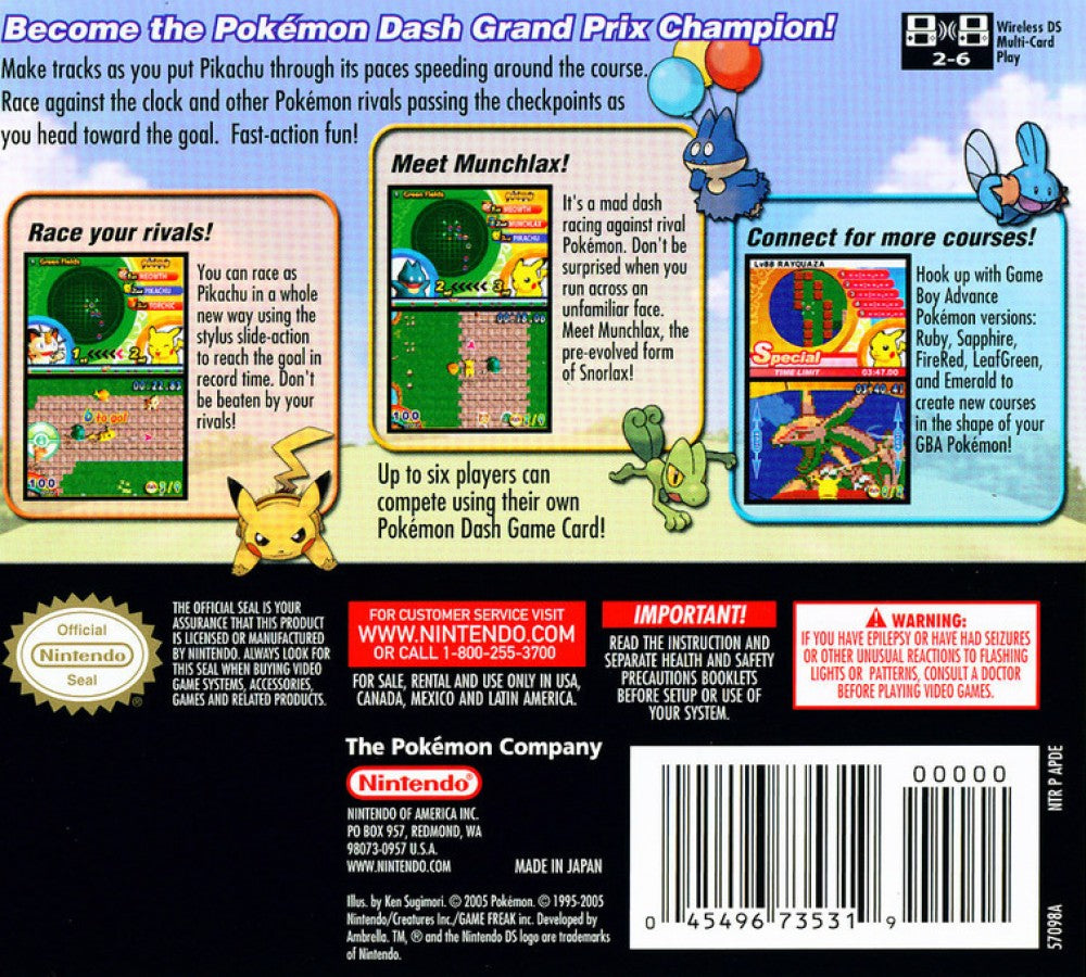 Pokémon Dash back of case for Nintendo DS (DS) racing adventure video game