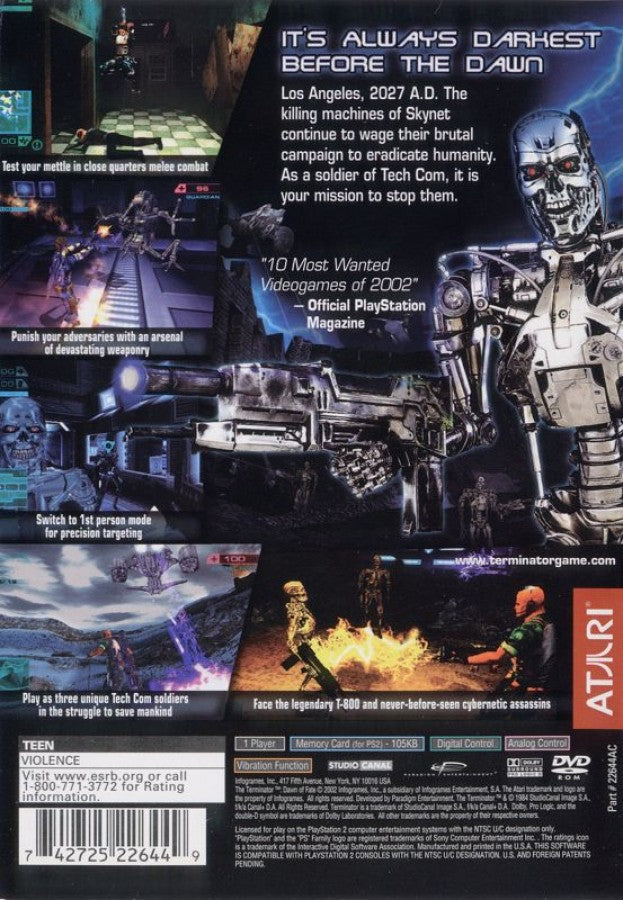 The Terminator Dawn of Fate PlayStation 2 PS2 retro video game action shooter back of case (2002)