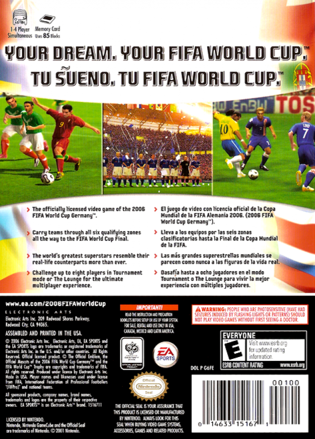 2006 FIFA World Cup back of case for GameCube (GC) sports soccer video game