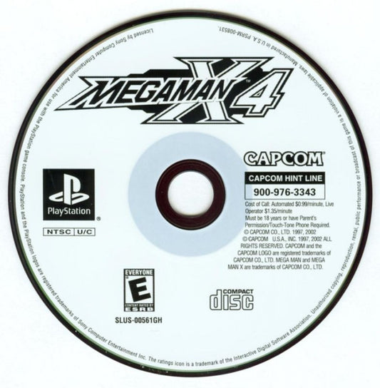 Mega Man X4 retro sci-fi action platform game for PlayStation 1 (PS1) disc