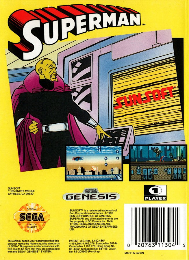 Superman back cover art for Sega Genesis (GEN) video game