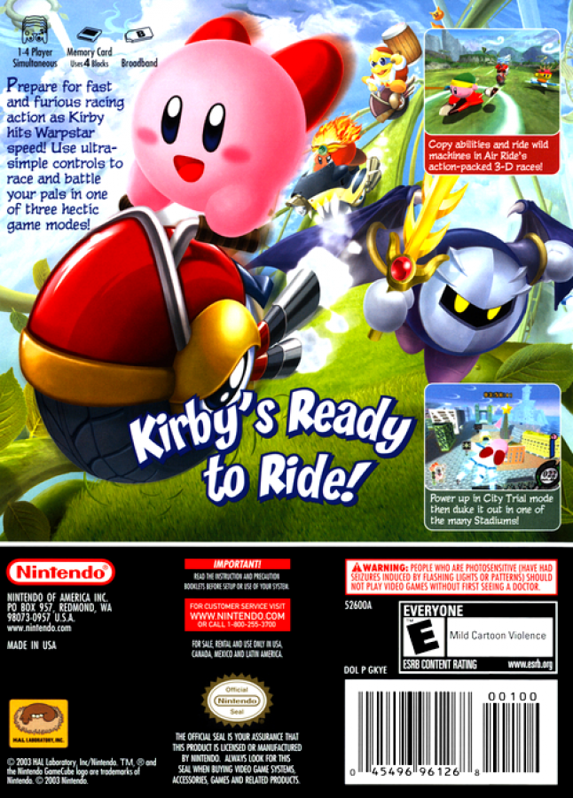 Kirby Air Ride back of case for GameCube (GC) racing action video game