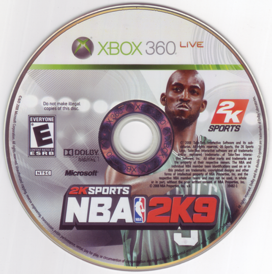 NBA 2K9 disc for Xbox 360 (X360) sports basketball video game