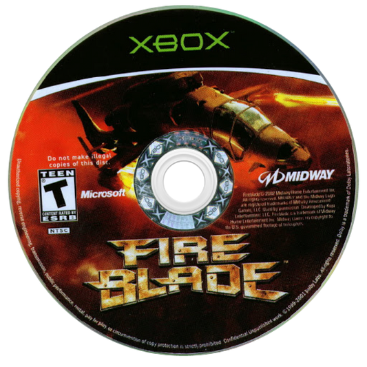 Fire Blade helicopter combat military action Xbox video game simulation combat missions arcade style flight campaign military helicopter combat simulation Xbox console exclusive disc