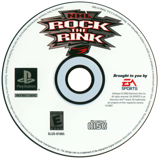 NHL Rock the Rink PlayStation 1 arcade-style hockey video game high-speed gameplay power-ups five-on-five format multiple teams multiplayer mode disc art