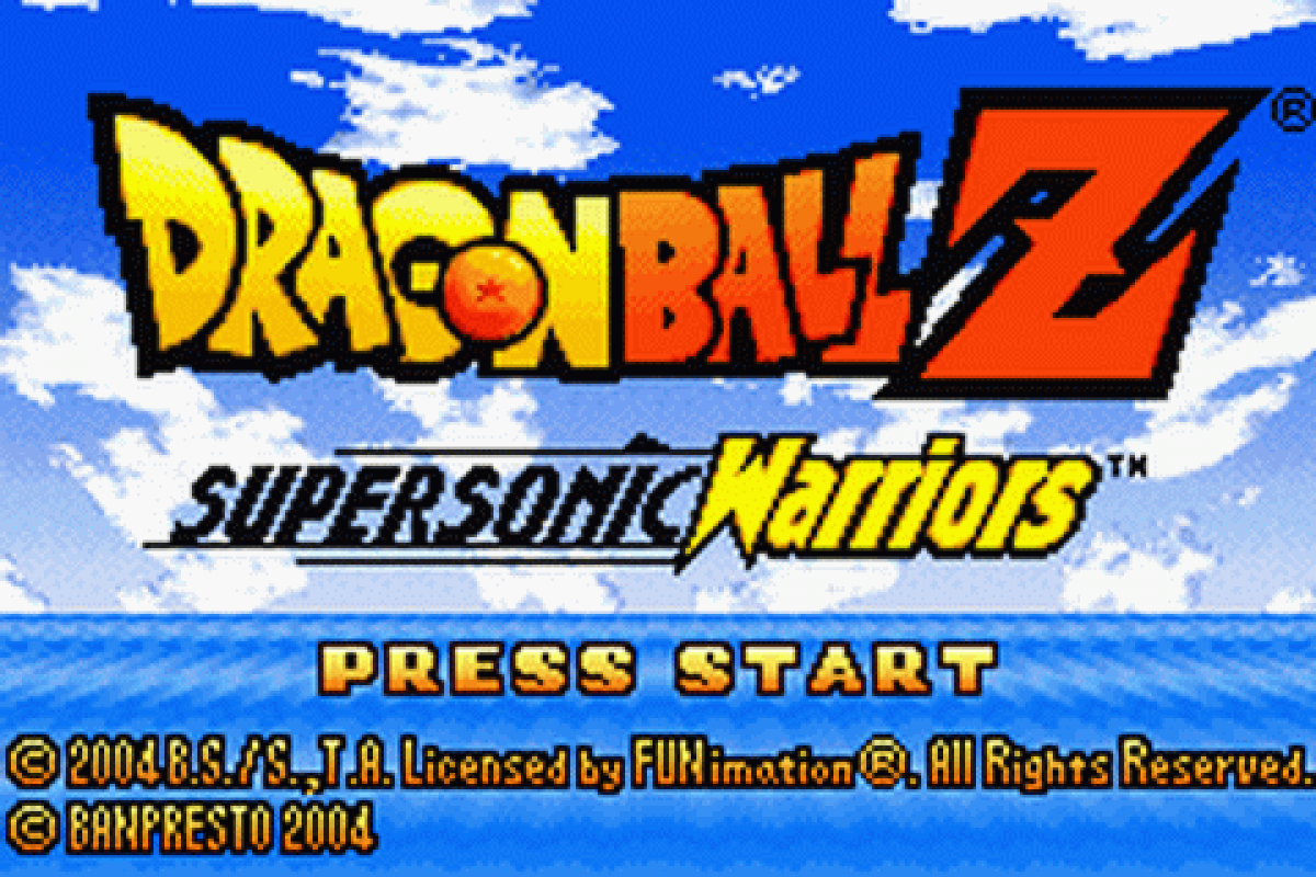 Dragon Ball Z Supersonic Warriors cover art for Game Boy Advance GBA video game start menu
