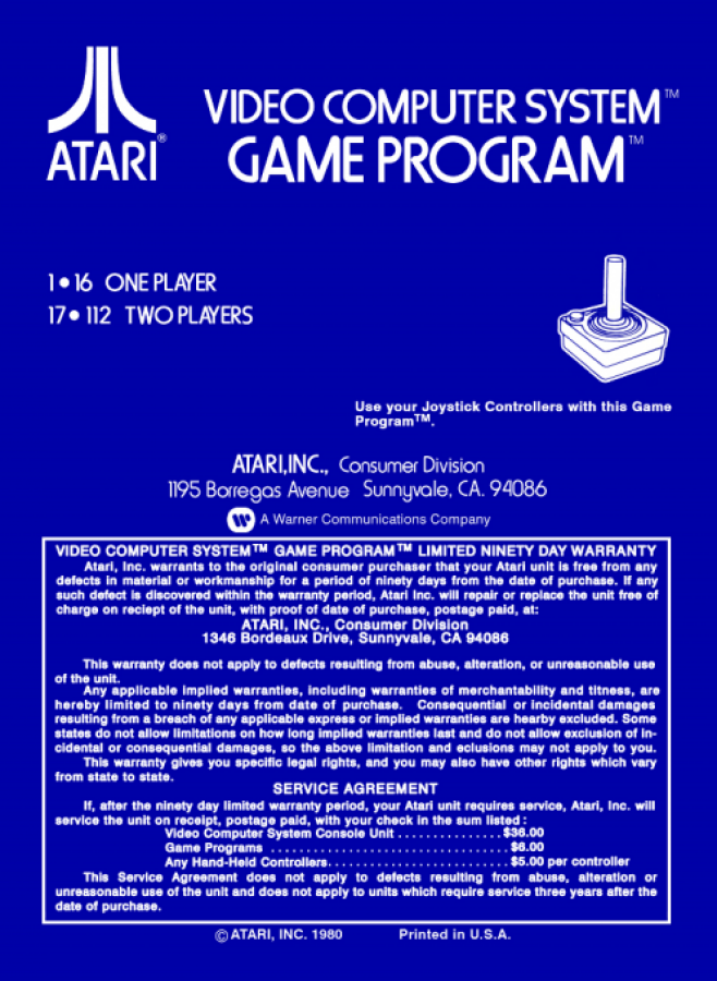 Space Invaders back cover art for Atari 2600 (2600) video game