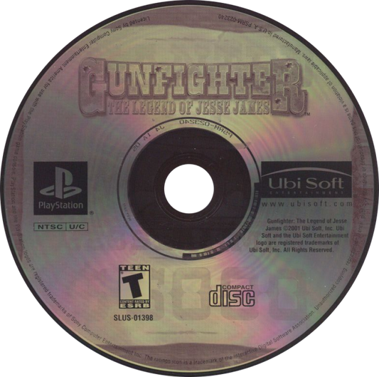 Gunfighter: The Legend of Jesse James retro western action shooter game for PlayStation 1 (PS1) disc