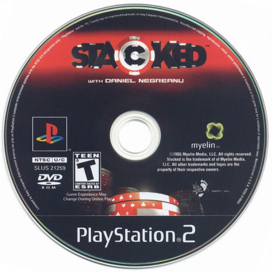 Stacked With Daniel Negreanu – PlayStation 2 (PS2) video game disc, poker simulation.
