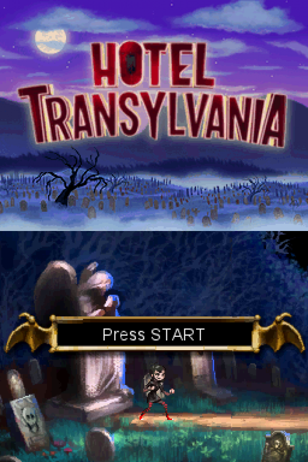 Hotel Transylvania start screen for Nintendo 3DS (3DS) action platformer video game