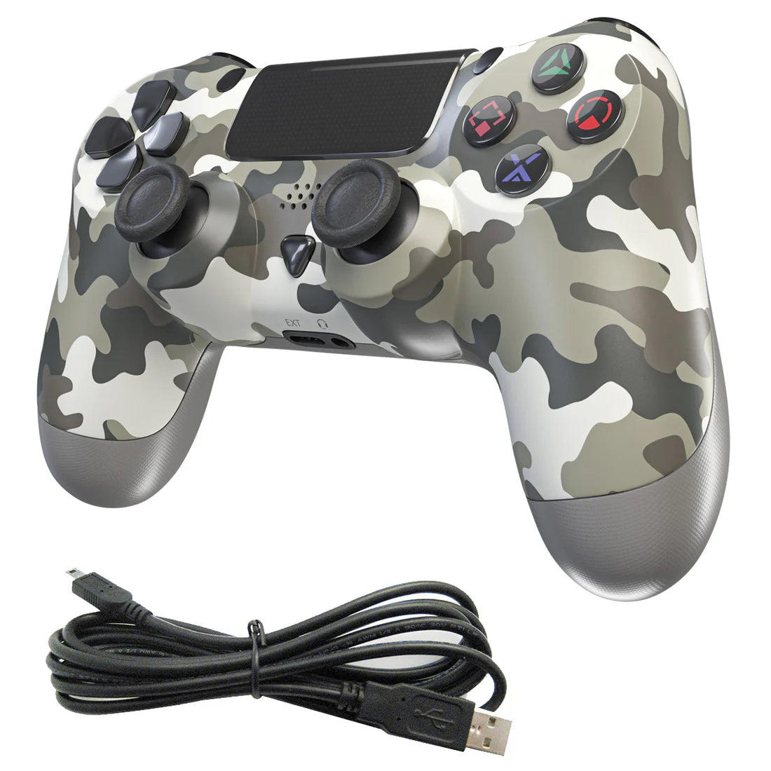 Camo colored PS4 controller by XYAB wireless gaming controller featuring ergonomic design textured camouflage finish responsive buttons analog sticks and enhanced PlayStation 4 gameplay experience