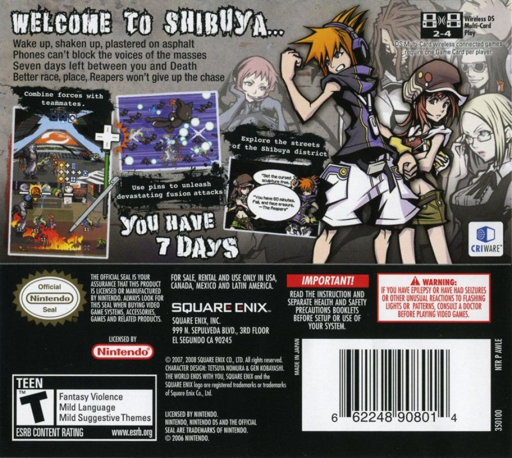 The World Ends With You back of case for Nintendo DS (DS) action role-playing video game