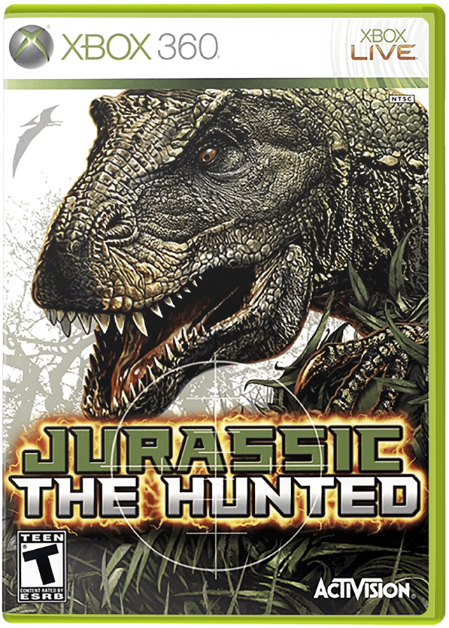 Jurassic: The Hunted cover art for Xbox 360 (X360) first-person shooter dinosaur survival video game