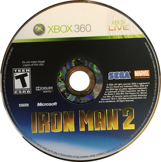 Iron Man 2 disc for Xbox 360 (X360) action-adventure superhero video game