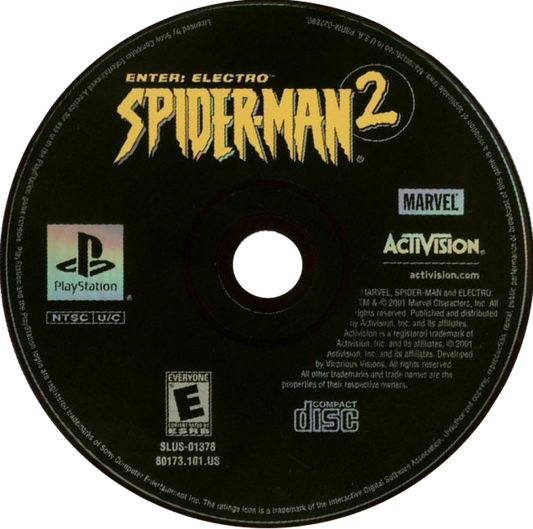 Spider-Man 2 retro superhero action adventure game for PlayStation 1 (PS1) disc