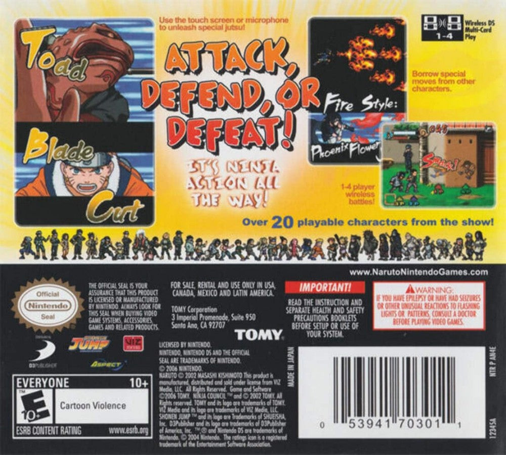 Naruto Ninja Council 3 game back cover art for Nintendo DS (DS).