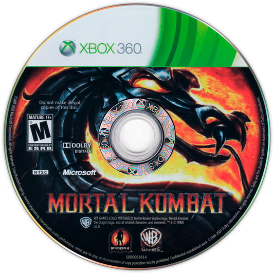 Mortal Kombat disc for Xbox 360 (X360) fighting video game