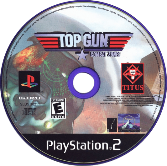 Top Gun: Combat Zones – PlayStation 2 (PS2) video game disc, aerial combat action.