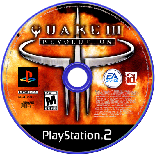 Quake III Revolution PS2 Sony PlayStation 2 first person shooter FPS arena combat multiplayer deathmatch fast paced shooting id Software port rocket jumping sci fi weapons retro gaming PlayStation 2 software video game title disc