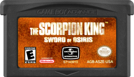 The Scorpion King Sword of Osiris Game Boy Advance GBA action adventure video game featuring Mathayus sword combat ancient Egyptian environments platforming enemies boss battles powerful attacks treasure exploration challenging levels and classic Game Boy Advance GBA gameplay collectible retro gaming appeal game cartridge