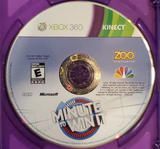 Minute to Win It disc for Xbox 360 (X360) party game show video game