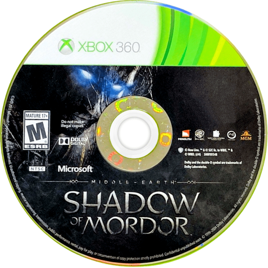 Middle-earth: Shadow of Mordor disc for Xbox 360 (X360) action-adventure role-playing video game