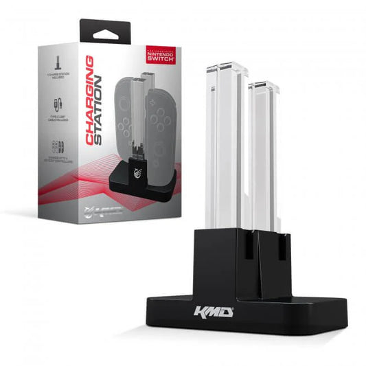 KMD brand Nintendo Switch Joy-Con charging holder station, compact and convenient charging dock for multiple Joy-Con controllers, ensures organized storage and fast charging for uninterrupted gaming sessions