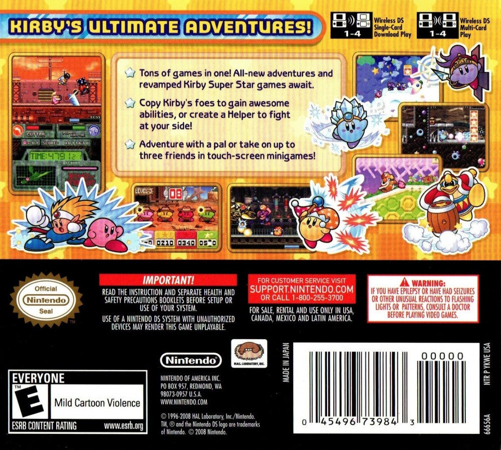 Kirby: Super Star Ultra back of case for Nintendo DS (DS) platforming action adventure video game