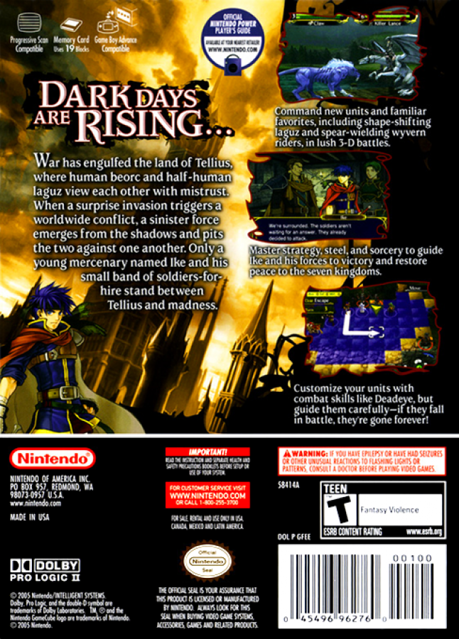Fire Emblem: Path of Radiance – GameCube (GC) back Cover art for the gamecube game