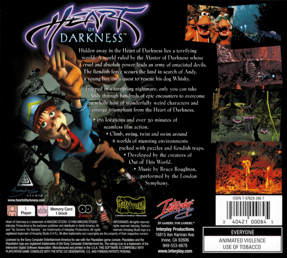 Heart of Darkness back of case for PlayStation 1 (PS1) video game